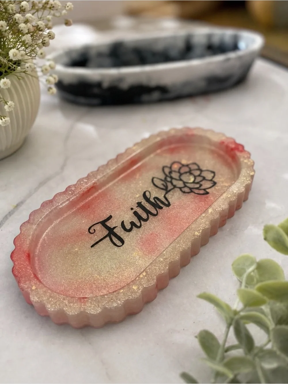 Faith Pink and Gold Resin Vanity Tray